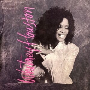 Whitney Houston Shirt Women's Large Graphic Blac Acid Wash T-Shirt Short Sleeve